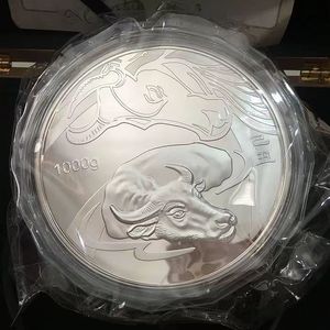 New Crafts 1000g moneda de plata china plata 99.99% arte del ganado del zodiaco