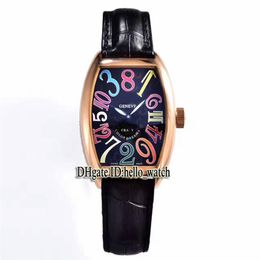 Nuevo Crazy Hours Color Dreams 8880 CH Dial negro Reloj automático para hombre Caja de oro rosa Correa de cuero Relojes para caballero de alta calidad Hola1584