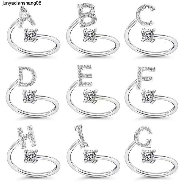 Nuevo Anillo creativo de 26 letras ajustable Micro diamante inglés A-z anillo joyería