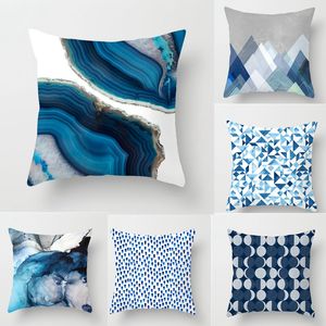 Nouveau Creative Blue Abstract Design Imprimé Coussin Couvre 45x45cm Maison / Bureau Canapé Taille Oreiller Couvre Polyester Lin Taie D'oreiller