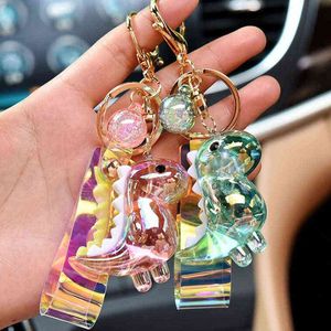 Nieuwe Creative Cartoon Leuke Dinosaurus Doll Sleutelhanger Acryl Animal Charm Hanger Paar Auto Keychain Bag Hanger Keyirng Geschenken S396 AA220318