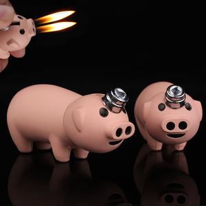 Nouveau créatif Compact petit cochon Jet briquet Butane cochon gonflé double buses gratuit feu briquet barre métal drôle jouets pas de gaz