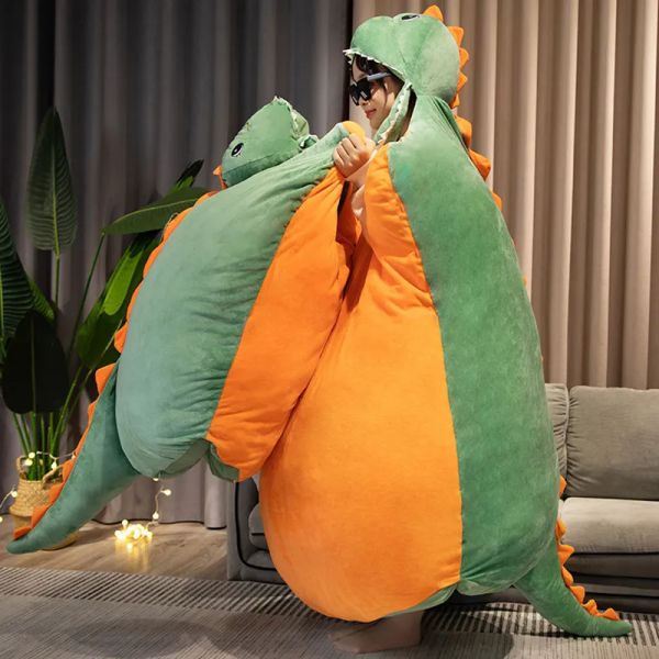 Nouveau créatif dinosaure sac de couchage en peluche géant doux dinosaure coquille fille enfants portable poupée vêtements oreiller beau cadeau