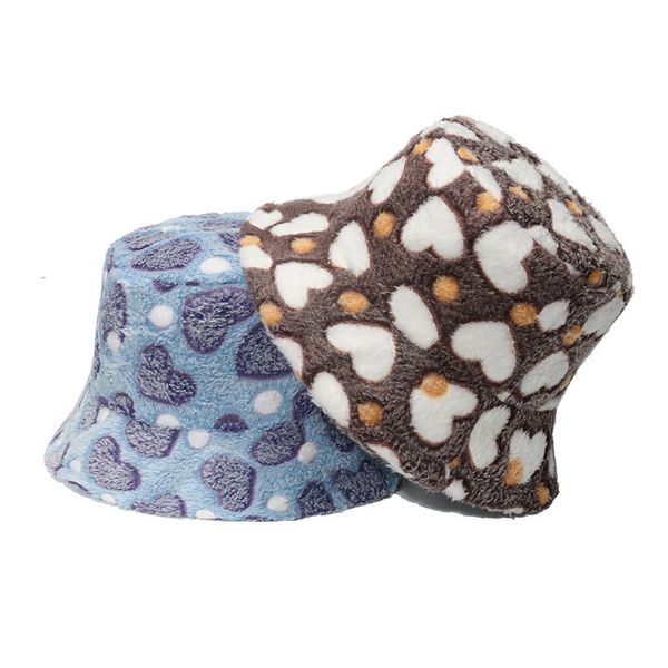 Chapeau seau imprimé en forme de cœur pour femmes et hommes, chapeau d'hiver créatif, élégant, de rue, assorti avec tout, bleu marron, casquette de Ski chaude, nouvelle collection