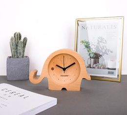 Nieuwe Creative Woninginrichting Solid Wood Desktop Clock Home Kinderen Gift Cartoon Olifant Klok