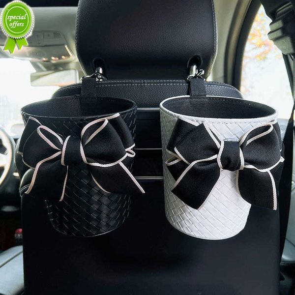 Nouveau Creative Knit Cuir Bowknot Voiture Poubelle Poubelle pour Appui-Tête Mini Auto Outlet Air Vent Poubelle Sac Poubelle Boîte De Rangement pour Femmes