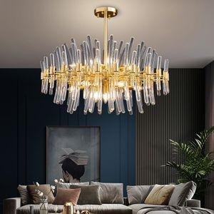 Nuevas lámparas colgantes de cristal LED creativas, candelabro de lujo dorado, accesorios de iluminación de Metal firme para sala de estar, dormitorio, comedor