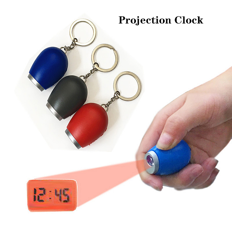 Nouvelle horloge électronique de Projection créative LED horloge numérique Mini horloge de Projection Portable lampe de poche porte-clés montre de Projection