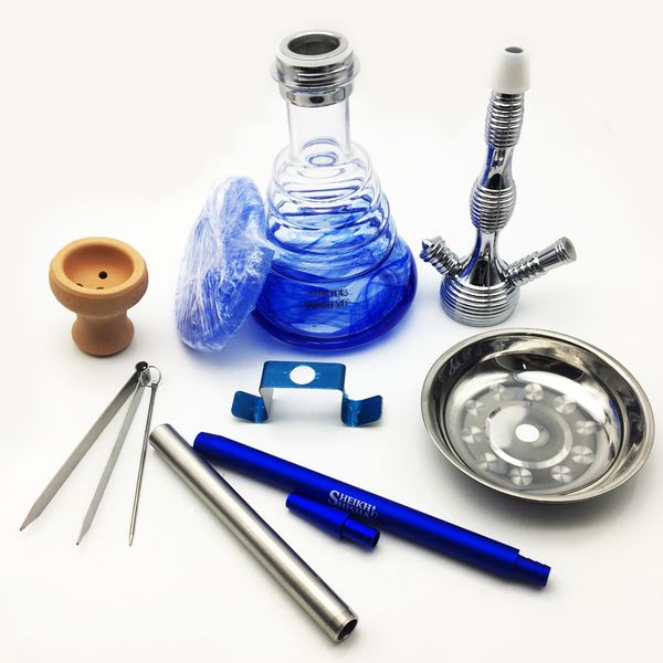 Nueva cachimba Shisha de vidrio de borosilicato azul marino creativa con un conjunto de accesorios enviados por DHL