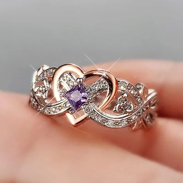 Nuevos anillos creativos de oro de 14 quilates con forma de corazón para mujer con romántico diseño de flor de rosa, anillo de amor de compromiso de boda, gran oferta, regalos de joyería estética