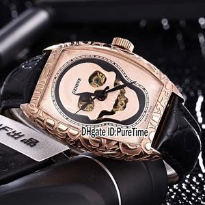 Nouveau Croco 8880 Crazy Hours Rose Gold Tattoo Scarving Skull Skeleton Dial Automatic Mens Watch Black Leather Strap Sports Watches CH238Q