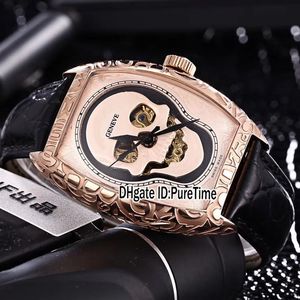 NIEUWE CROCO 8880 CRAZY ORKEN ROSE GOUD TATOO TATOO SKONTOOL Skelet Dial Automatische Mens Watch Black Leather Riem Sports Watches CH235Y