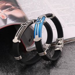 Nouveaux bracelets enveloppants en silicone noir cross pour couple en acier inoxydable signe bracelet femmes hommes bijoux de bijoux