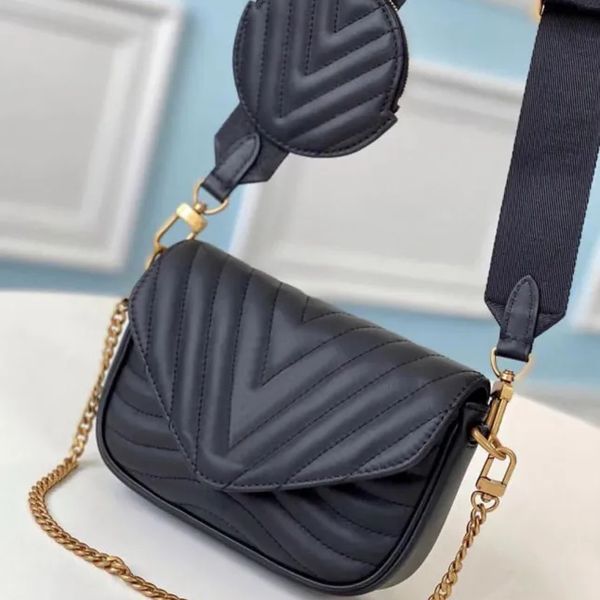 NOUVEAUX sacs à bandoulière WAVE MULTI-POCHETTE femmes combinaison de sangle de chaîne ronde porte-monnaie en cuir de veau véritable Mini portefeuille sac à bandoulière M53936