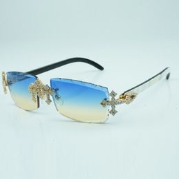 Nouvelles lunettes de soleil 3524031 Cross Diamond Factory 3524031 avec des jambes d'angle de corne de bœuf mélangé pur naturelles et des lentilles coupées de 57 mm, 3,0 mm d'épaisseur