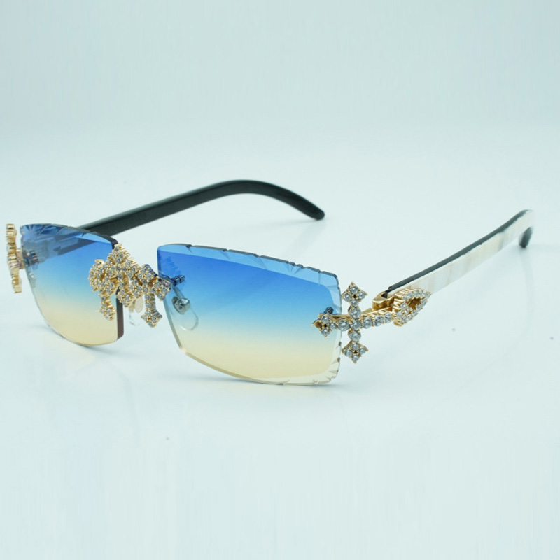 Óculos de fábrica de diamantes de diamante novo 3524031 Óculos de sol com pernas de canto de buzina misto pura e misto naturais e lentes cortadas de 57 mm, 3,0 mm de espessura