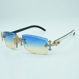 New Cross Diamond Factory Eyewear 3524031 Lunettes de soleil avec pieds d'angle en corne de bœuf mélangée naturelle et verres coupés de 57 mm, 3,0 mm d'épaisseur