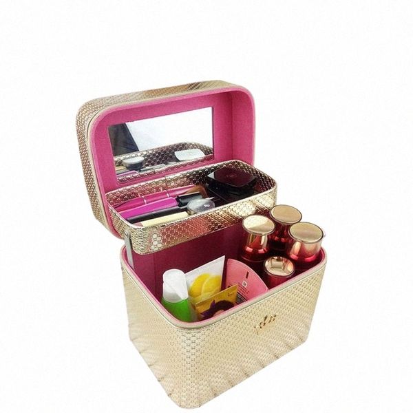 Nouvelle couronne en cuir organisateur de maquillage professionnel grande capacité trousse de beauté Portable brosse mallette de rangement Bolso Mujer sac cosmétique f229 #