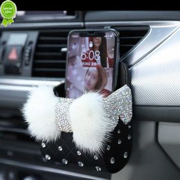 Nouveau Cristal Bowknot Boîte De Rangement De Voiture Sortie D'air Évent Sac De Rangement Titulaire Organisateur Téléphone Paquet Bling Accessoires De Voiture pour Femmes