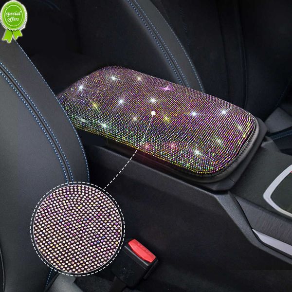 Nouveau cristal voiture accoudoir couverture tapis en cuir étanche antidérapant boîte de rangement Pad Auto style Bling voiture accessoires intérieur pour femme