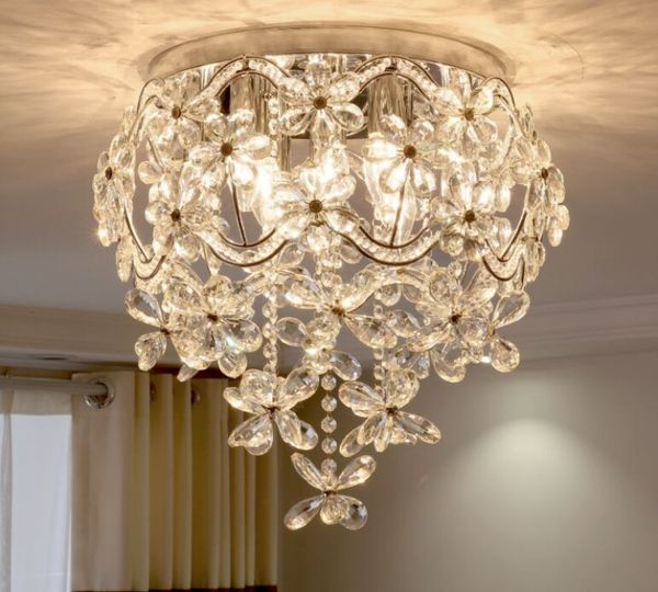 NOUVEAU Lustre en cristal éclairage fleurs luxueuses cristal rond lustre créatif lampe led plafonniers lumières pour chambre MYY