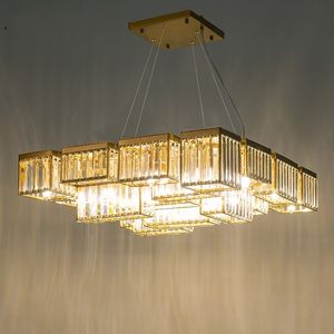 Nieuwe Kristallen Kroonluchter Woonkamer Licht Luxe Designer Crystal Lamp Restaurant Square Profile Multi-level LED-verlichting