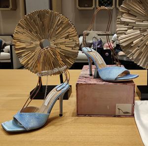 Nieuwe kristallen decoratieve hoge hak sandalen mode helder oog enkele lijn veterschoenen temperament mode elegante kristallen pantoffel ontwerper fabriek schoenendoos