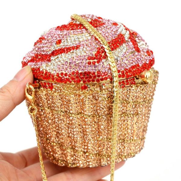 Nuevo bolso de noche de cristal, bolso de mano de diamante para cupcakes a la moda, bolso de fiesta para mujer, bolsos con forma de pastel de novia para boda SC518275E