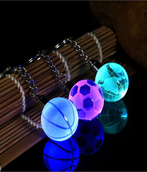 New Crystal LED Light Keychain Car Key Chain Key Ring Football Basketball Earth Ball Pendant Pendants Corvonneurs pour Sports de Sports préféré Gift9326755