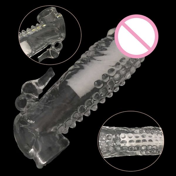 Nuevo juguete vibrador reutilizable de cristal, funda para pene, Juguetes sexuales para hombres, extensión para agrandar el pene, retraso en el tiempo, vibrador