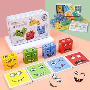 New Cube Face Changing Building Blocks Board Game Cartoon Puzzle Montessori Toys Wooden Level Game Thinking Challenge Kids Toys