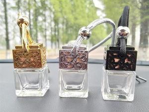 NEW Cube perfume bottle Car Hanging Perfume Rearview Ornament Air Freshener For Essential Oils Diffuser Fragrance Empty Glass Bottle