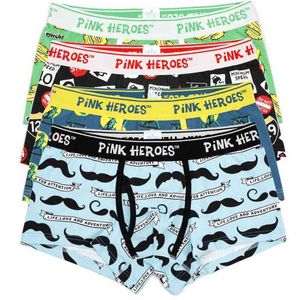 Nouveau Cuecas Pink Heroes Haute Qualité Hommes Boxer Shorts Coton Hommes Sous-Vêtements Confortable Mâle Culotte Mode Imprimer Hommes Slip H1214