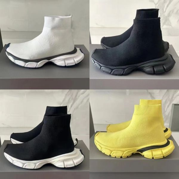 Nuevos puños calcetines de costilla Botas altas de tacón bajo Botas de motociclista de cuero negro de punto elástico Zapatos de diseñador de lujo para mujer Zapatos de fábrica 35-45 con caja