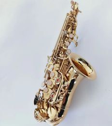 Nieuwe Gebogen Sopraansaxofoon S-991 Gouden Sleutel Messing Sax Professionele Mondstuk Patches Pads Riet Bocht Hals AAA