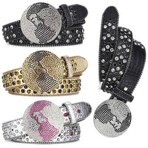 Ceintures de luxe en strass cristal pour hommes et femmes, de styliste personnalisé, unisexe, Rivets occidentaux Cowboy bb simon, ceintures de 1 à 1.5 pouces de large