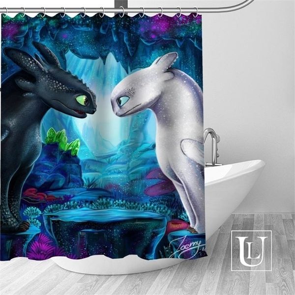 Personnalisé Comment former votre rideau de douche dragon avec crochets salle de bain tissu polyester imperméable bricolage T200711