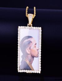 Nouveau collier pendentif médaillons Po Squar sur mesure avec chaîne de corde couleur or argent cubique Zircon Men039s Hip hop Jewelr7236557