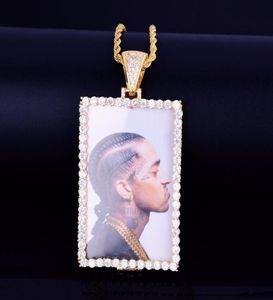 Nouveau collier pendentif médaillons Po Squar sur mesure avec chaîne de corde couleur or argent cubique Zircon Men039s Hip hop Jewelr4781008