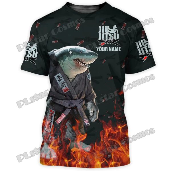 Nouveau nom personnalisé Jiu Jitsu Pitbull et Shark 3D T-shirt pour hommes imprimés T-shirt décontracté unisexe pour les amateurs d'arts martiaux