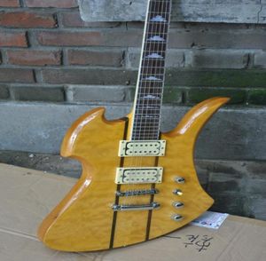 Nouveau cou de guitare électrique spécial riche en oiseau spécial à travers le corps jaune couleurs chinoises guitare usine outlet1359387