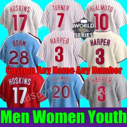 Nieuwe aangepaste S-4XL 2023 honkbalshirts heren dames jeugd Bryce Harpe Trea Turner Rhys Hoskins JT Realmuto Schwarber Kyle Schwarber Stitch jersey