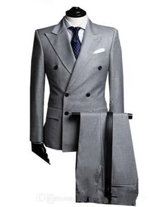 Nouveau Double boutonnage côté Vent gris clair marié smoking pic revers hommes de mariage smoking costumes de bal (veste + pantalon) 710