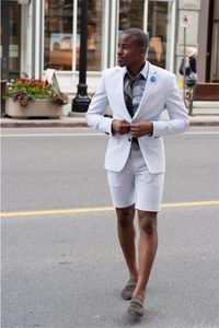 Nouveau personnalisé blanc mariage hommes costumes avec pantalons courts mode affaires Terno Masculino yong hommes vêtements d'été costumes ensembles (veste + pantalon) 693