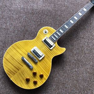 Nouvelle guitare électrique jaune personnalisée, touche en palissandre, reliure crème, haute qualité