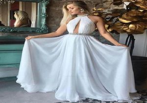 Nouveau personnaliser robes de bal blanches ALine Halter perlé en mousseline de soie dos nu fête Maxys robes de soirée Robe De soirée longue robe de bal5968565