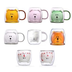 Nouvelles tasses en verre d'animaux mignons avec poignée 250 ml tasse en verre à double paroi tasse à lait tasse à café cadeau de Noël pour enfants filles adultes 210409