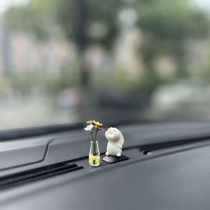 New Cute Anime Car Interior Decoration Mini Rabbit And Vase Auto Dashboard Rearview Mirror Ornaments For Gifts Car Accessories