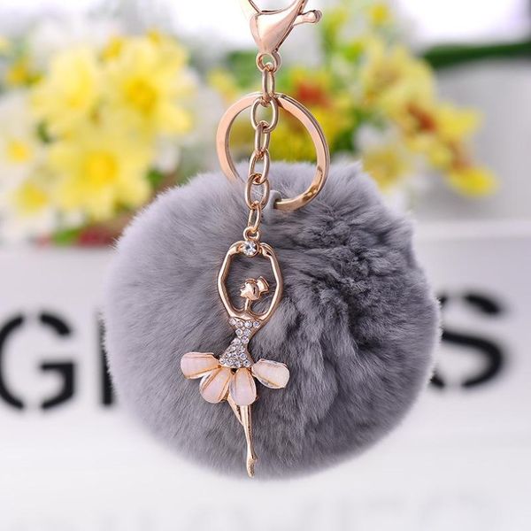 NOUVELLES KEDCHAINS DE BALLERINA CUPER avec des billes en peluche de ballet en strass pour cadeaux Chariot Key Chain Ring Jewelry 6pcs Lot 209U