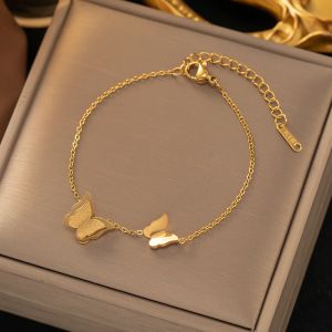 Bracelet à breloques papillon mignon pour femmes, en or jaune 14k, bijoux à la mode, cadeau de noël, nouvelle collection